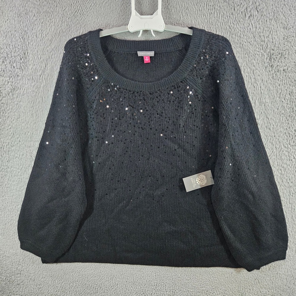 Vince Camuto Womens 3X Black Sequin Knit Scoop Neck Sweater Long Sleeve NWT NEW